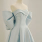 Blue A-Line Satin Long Prom Dresses, Blue Satin Evening Dresses      S3350