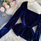 Simple velvet long sleeve tops    S2539