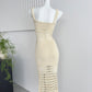 Knitted sexy hollow long skirt hip-wrapped glittering suspender dress R2081