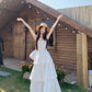 Beautiful little skirt lace splicing cake sling long dress R0778