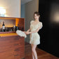 Ruffled tassel mesh dress pure and sweet high waist backless slim fit pleated hip skirt R3716