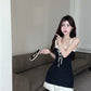 French sexy suspender dress summer slim fit ruffled hip short vest dress R3748