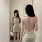 High-end halter neck open back sequined dress pure sexy high waist slim fit dress R3754