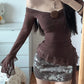 Large size French one-shoulder chic temperament slim fit top floral hip skirt two-piece set R1862