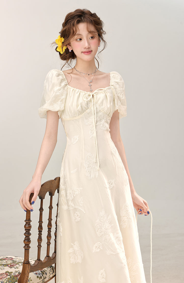 French style high-grade apricot dress women's new style small long skirt R1972