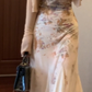 Floral suspender skirt gentle temperament beautiful waist slim hip skirt R0637
