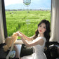 Gentle white moonlight suspender dress beautiful temperament waist A-line short skirt R0742