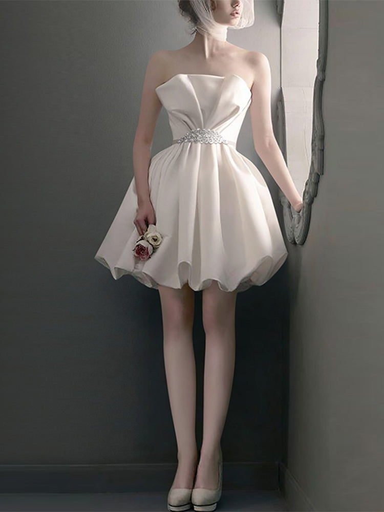 White French Satin Evening Dress Short Slim Party Tube Dress Homecoming Dress R2981