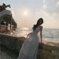 Small v-neck halter neck polka dot long dress with backless herringbone waist R0549