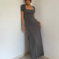 Summer French Square Neck Dress Slim Fit Short Sleeves Knee-Length Temperament Long Dress R3028