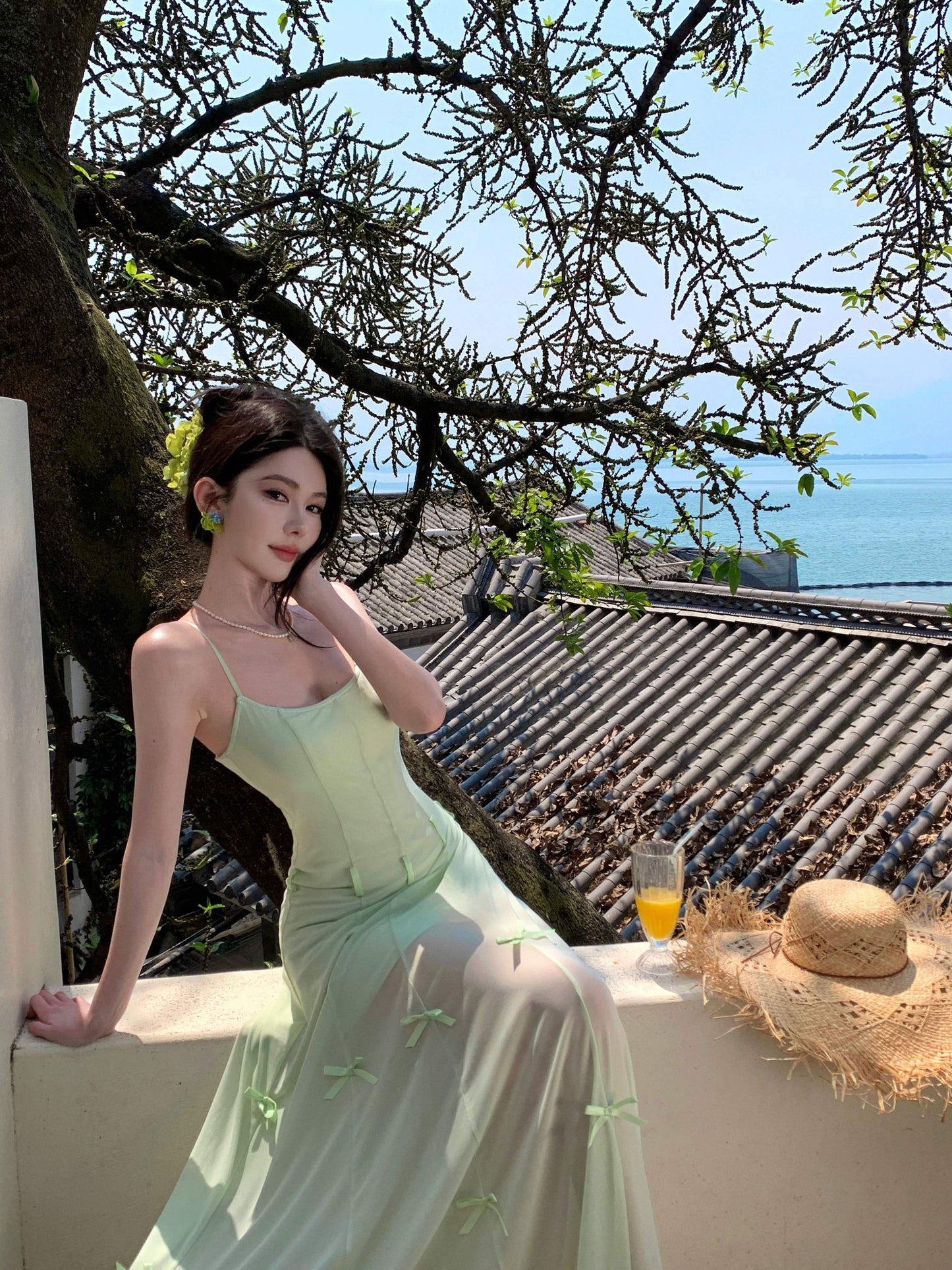 One dress multiple wear mint green suspender dress unique beautiful skirt R0532