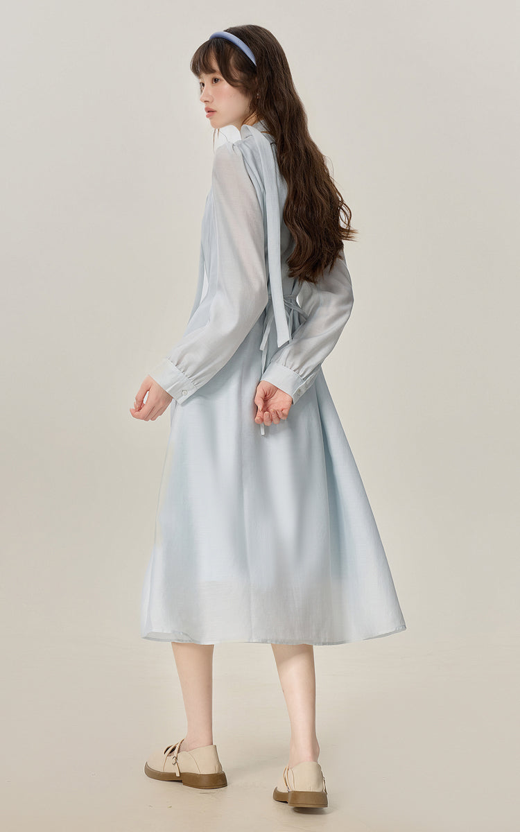 Temperament gentle style blue V-neck dress female 2025 new style skirt R1954