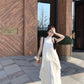 Beautiful suit outfit first love white floral halter neck top skirt two piece skirt R0689