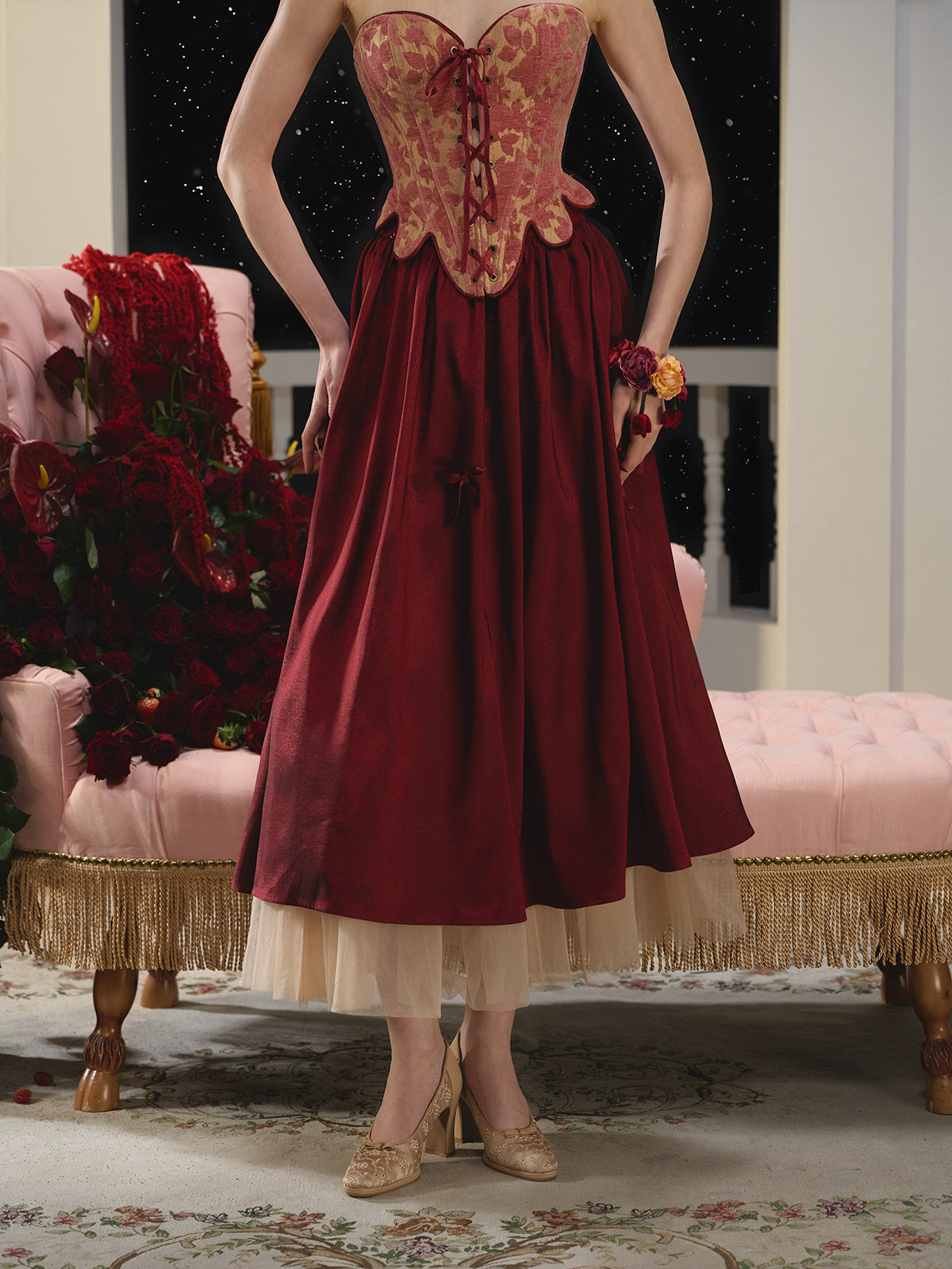 French Retro Red Fishbone Corset Skirt Homecoming Dress R5160