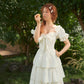 French-style waist white long dress puff sleeve cake dress homecoming dress R5157