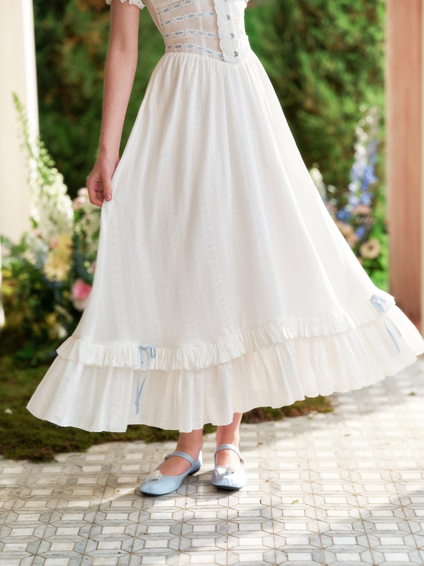 French pastoral white big swing fishbone dress long little white dress homecoming dress R5155