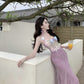 Beautiful little skirt purple flower sling dress beautiful waist hip skirt R0656
