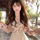 Flower suspender dress gentle and sweet style temperament waist A-line short skirt R0812
