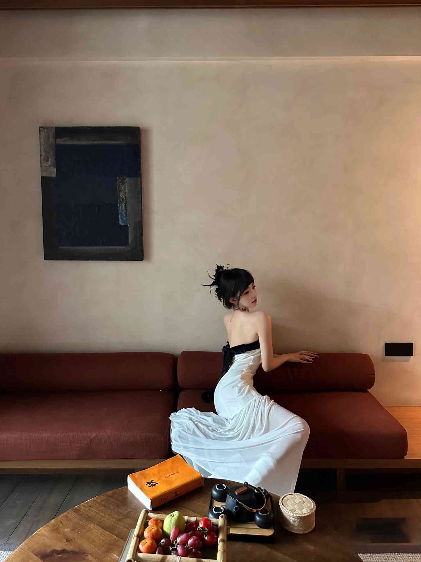 White tube top dress gentle style unique mesh long skirt R0531