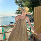 Retro printed suspender dress gentle temperament A-line long skirt R0660