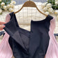 Small dress French high-end three-dimensional flower lantern sleeves waist slimming A-line dress R2319