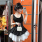 French black suspender dress retro temperament waist fluffy mesh dress R0885