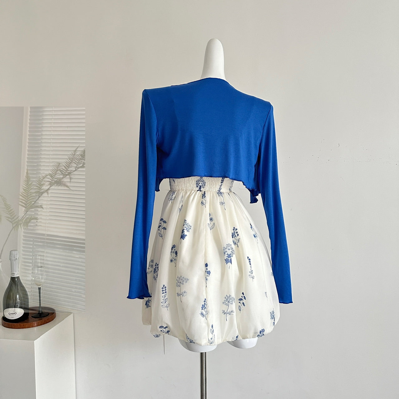 Sea salt French style floral dress, slim niche flower bud skirt R2066