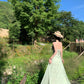 Holiday green ruffled V-neck dress is super beautiful fairy temperament waist long skirt R0444