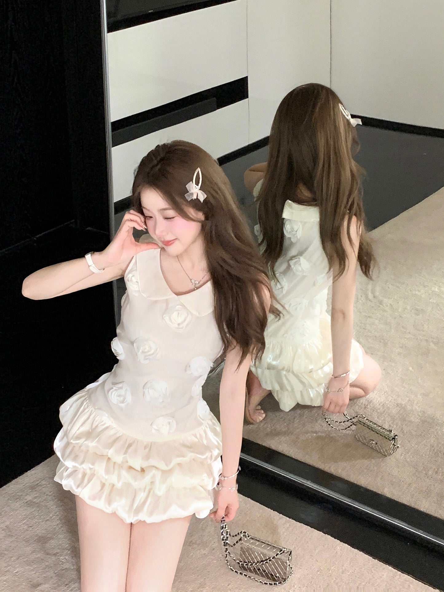 Qianjinfeng dress three-dimensional flower vest cake bud skirt female summer R3910