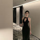 Birthday dress high-end dress high-end niche temperament lady black halter dress R1816