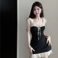 French sexy suspender dress summer slim fit ruffled hip short vest dress R3748