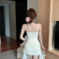 French sexy suspender dress sweet high waist slim fit ruffled slimming collar hip skirt R3749