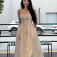 Gentle white moonlight suspender dress unique waist A-line skirt R0514