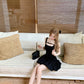 Flower bud vest little black dress waist slimming French Hepburn dress women's summer R3913