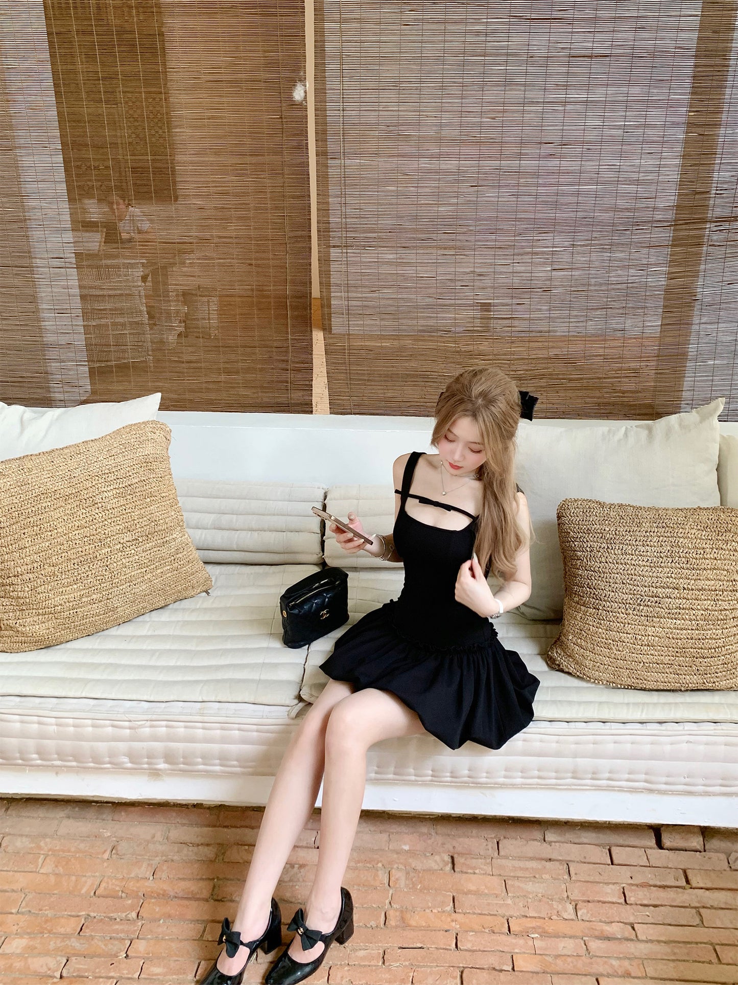 Flower bud vest little black dress waist slimming French Hepburn dress women's summer R3913