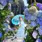 Gentle and sweet style blue flower short-sleeved dress holiday style A-line long skirt R0721