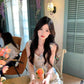 French gentle temperament blue floral suspender dress beautiful skirt R0691