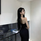 Black slim waist halter dress sexy backless holiday hip-hugging slit inner long skirt R1445