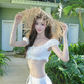 Travel photo outfit holiday style suit white super fairy puff sleeve top half skirt two-piece suit R0211