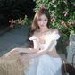 Travel photo outfit holiday style suit white super fairy puff sleeve top half skirt two-piece suit R0211