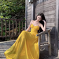 French holiday style yellow suspender dress sexy backless long dress at the seaside R0212