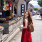 Yunnan Dali wear French red suspender dress with backless seaside vacation photo skirt R0217