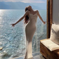 Pure desire style sexy white suspender dress niche backless super fairy seaside holiday long dress R0219