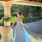 French sexy backless strap blue suspender dress atmosphere seaside holiday long dress R0221
