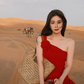 French hottie pure desire flower off-shoulder red dress female desert travel wear holiday long dress R0223