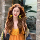 Holiday style warm yellow suspender dress sweet and fresh forest style travel wear long skirt R0225