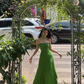 Green waist sexy tube top knitted long skirt white high-end seaside holiday dress R0228