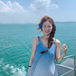 Atmosphere seaside holiday style French gradient suspender dress loose slim beach dress R0229