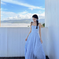 Super fairy blue pure desire holiday style backless dress with large skirt and suspenders R0232