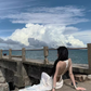 Sexy backless French style pure desire halter neck suspender dress white skirt at the seaside R0236